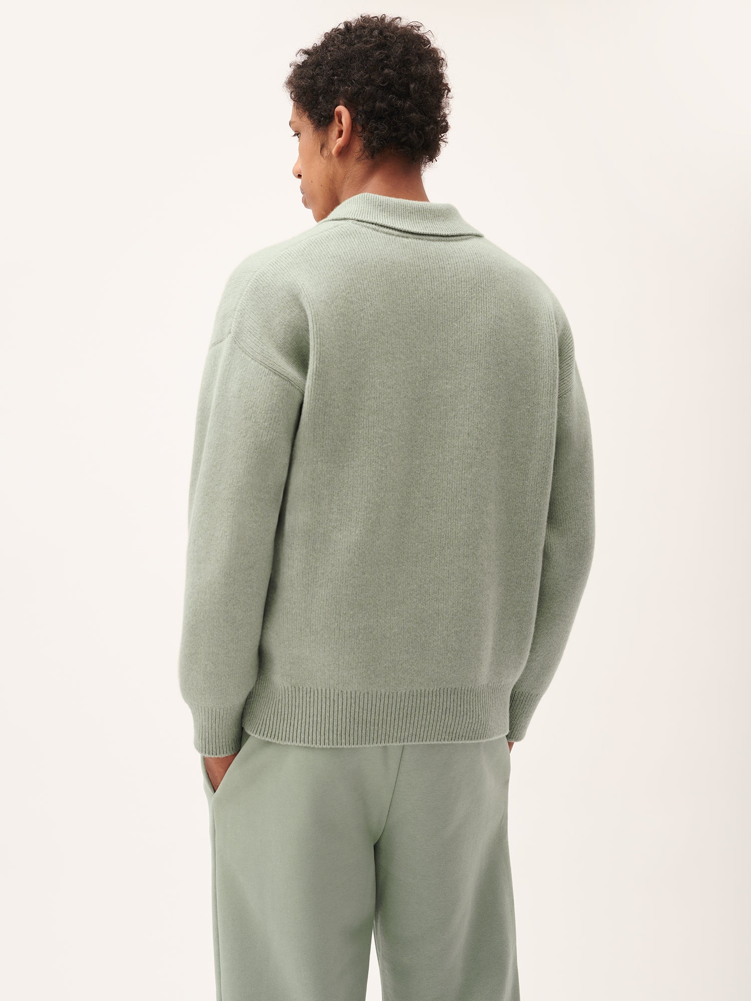 DNA_Recycled_Cashmere_Polo_Sweater_Moss_Green_Male