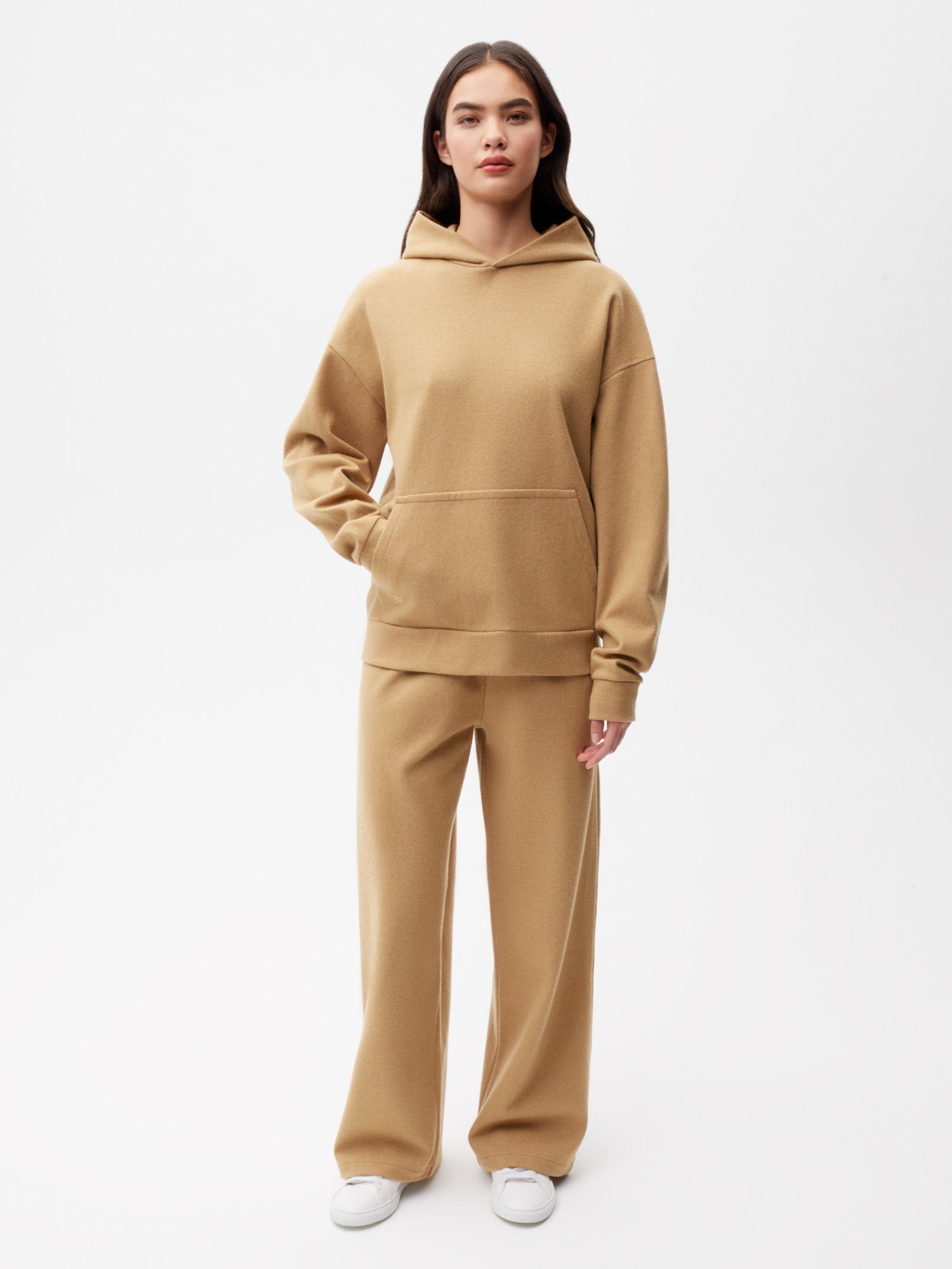Recycled-Wool-Jersey-Hoodie-with-Pocket-Camel-Female-3