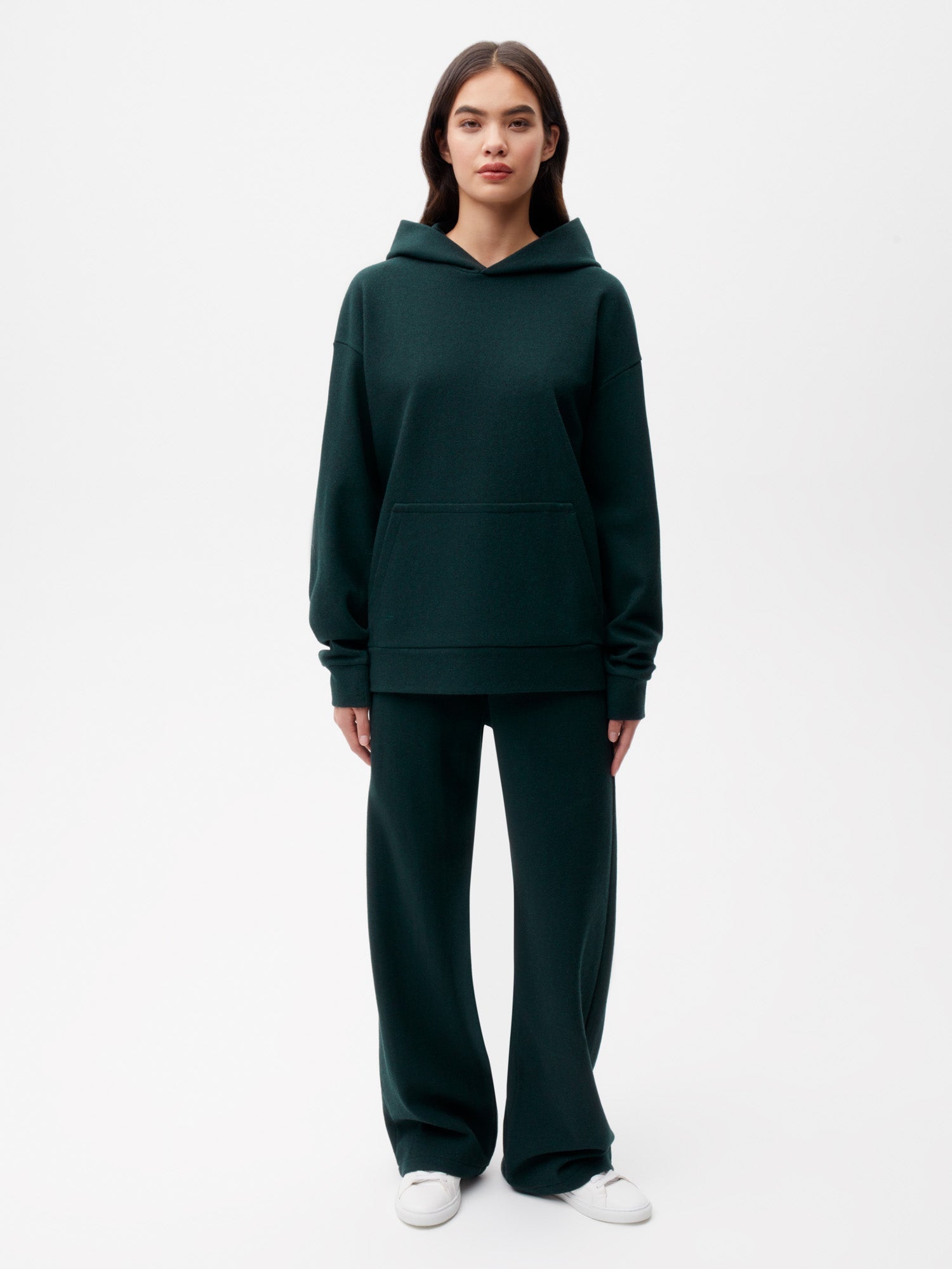 Recycled-Wool-Jersey-Hoodie-with-Pocket-Woodland-Green-Female-3