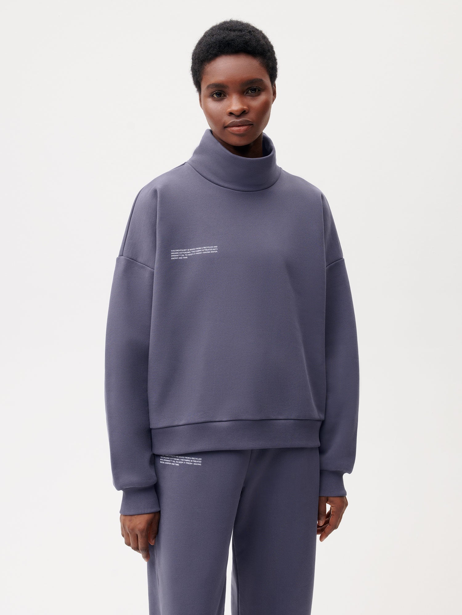 Recycled Cotton Turtle Neck Sweatshirt—slate blue female