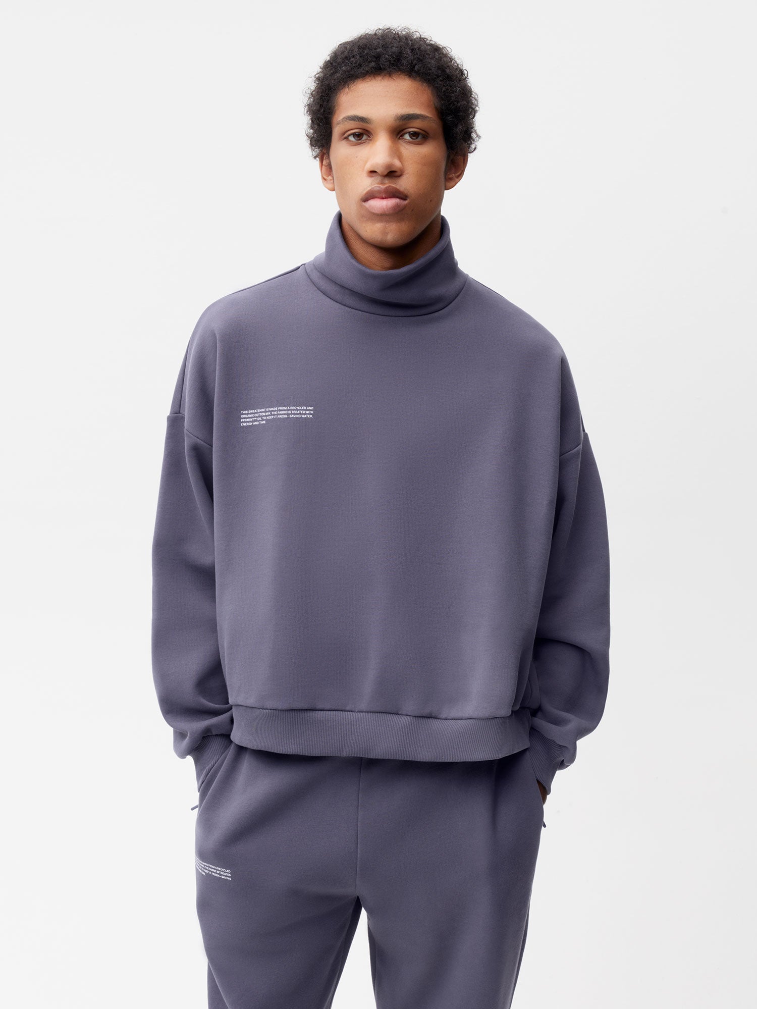 Recycled Cotton Turtle Neck Sweatshirt—slate blue male