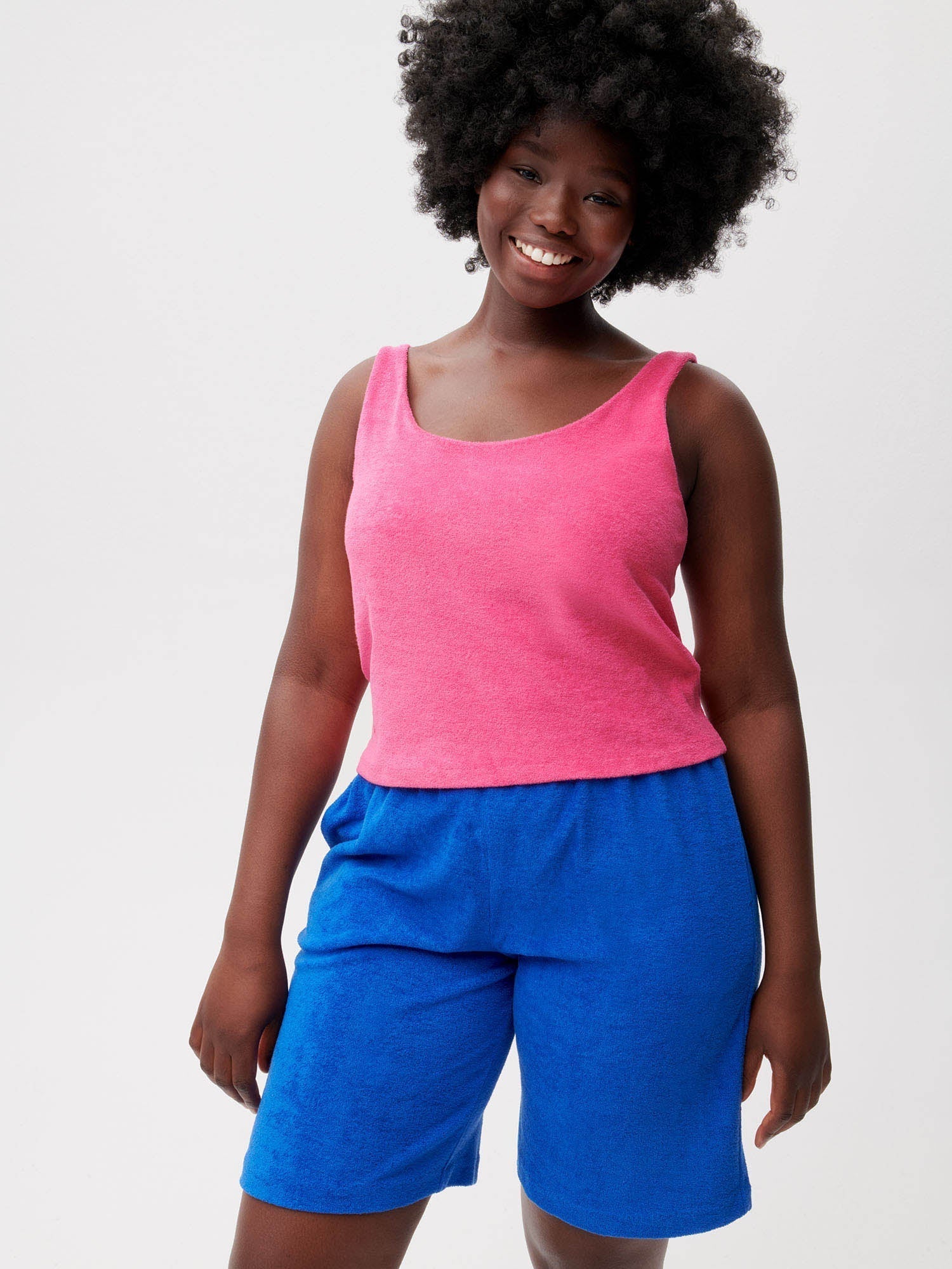 summer towelling long shorts cobalt blue female