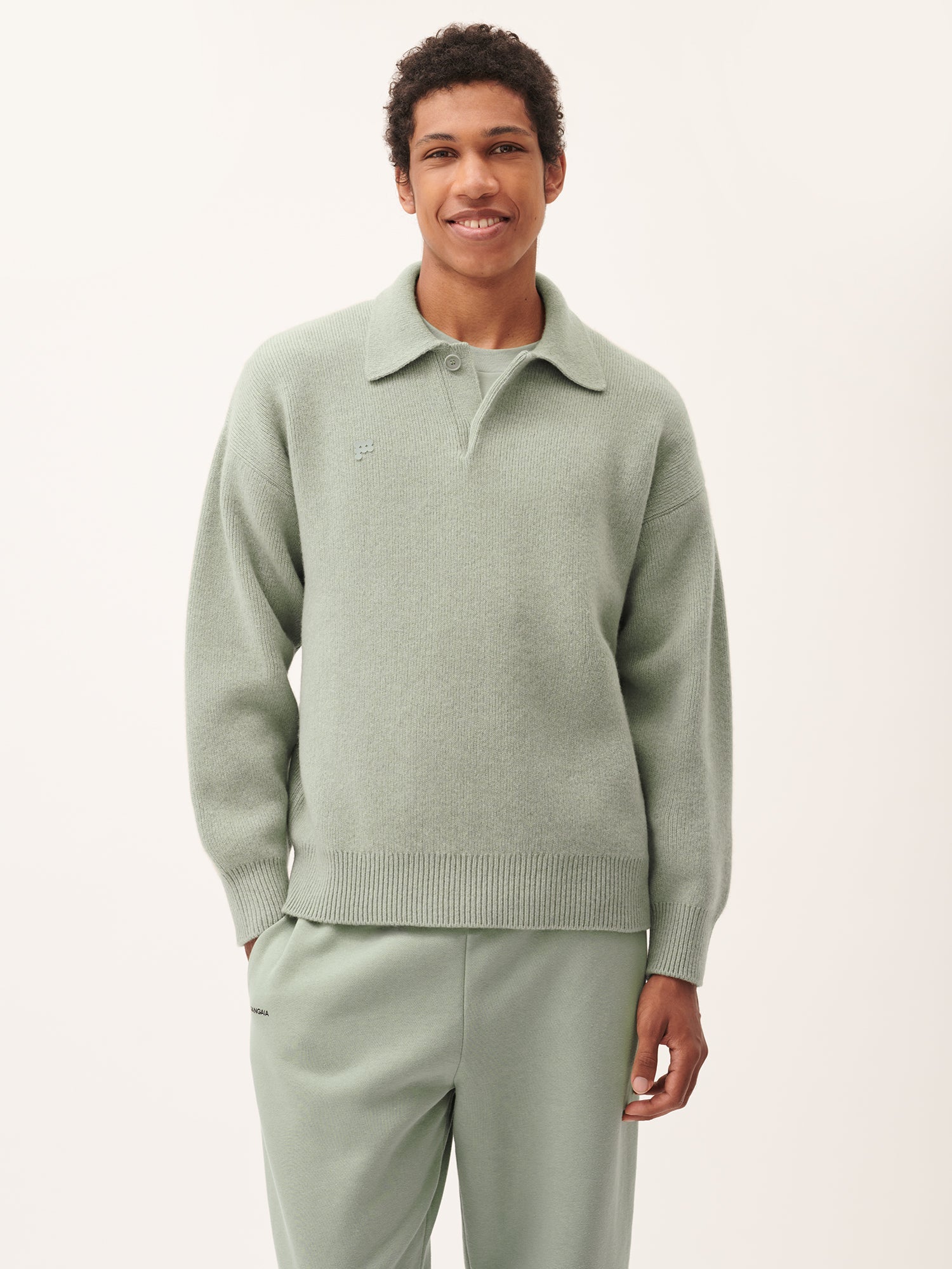 DNA_Recycled_Cashmere_Polo_Sweater_Moss_Green_Male