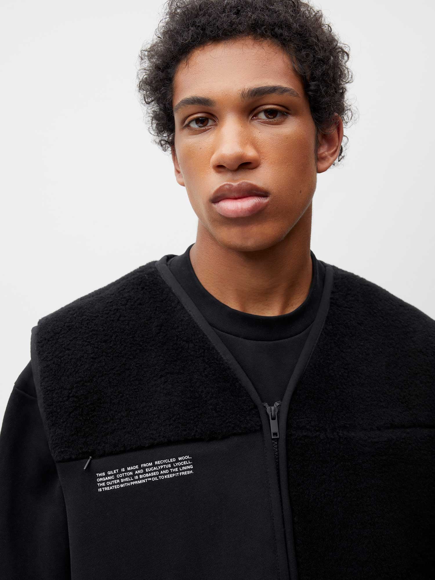 Recycled Wool Fleece Giletâ€”black male