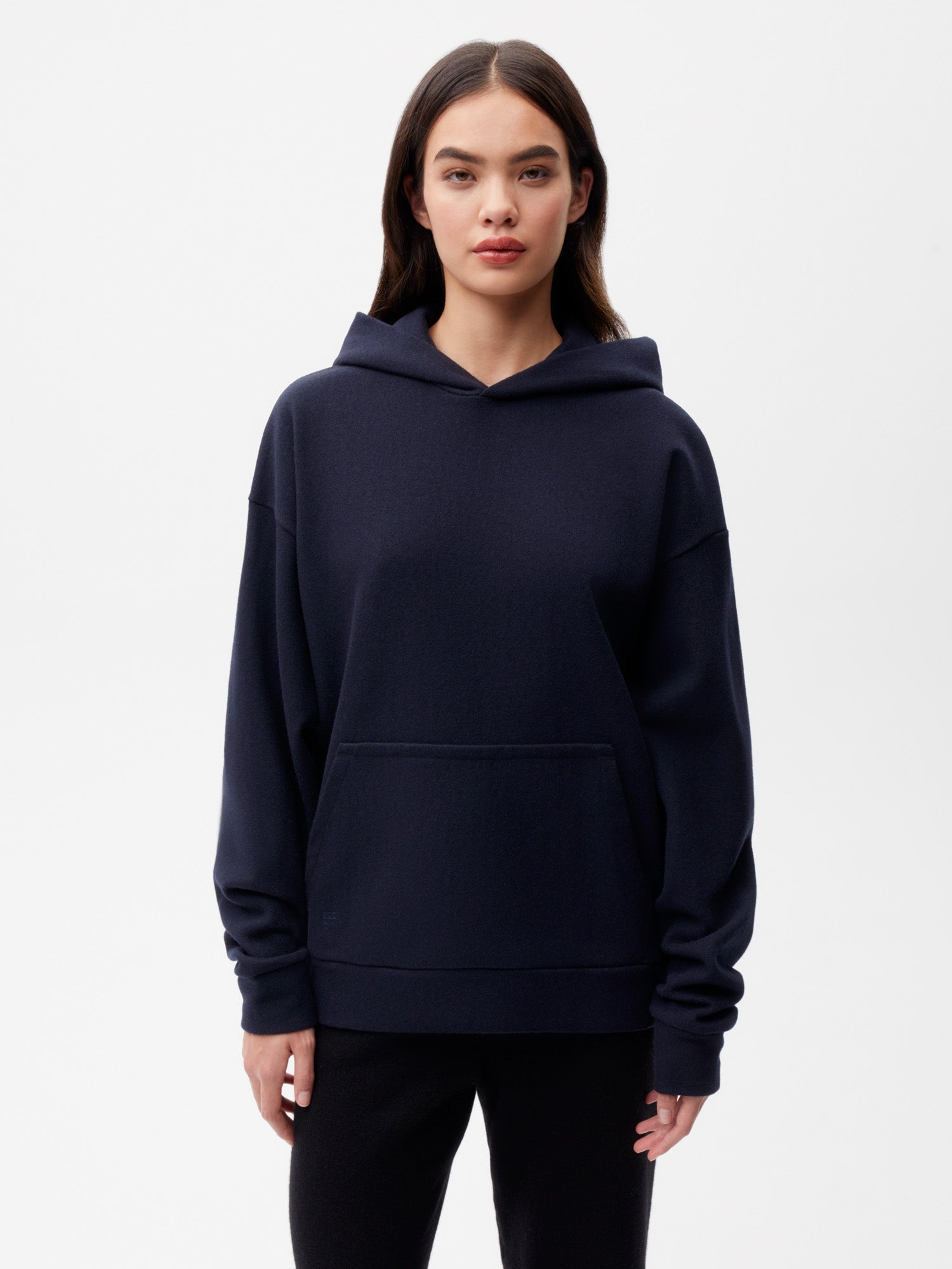     Recycled-Wool-Jersey-Hoodie-with-Pocket-Dark-Navy-Female-1