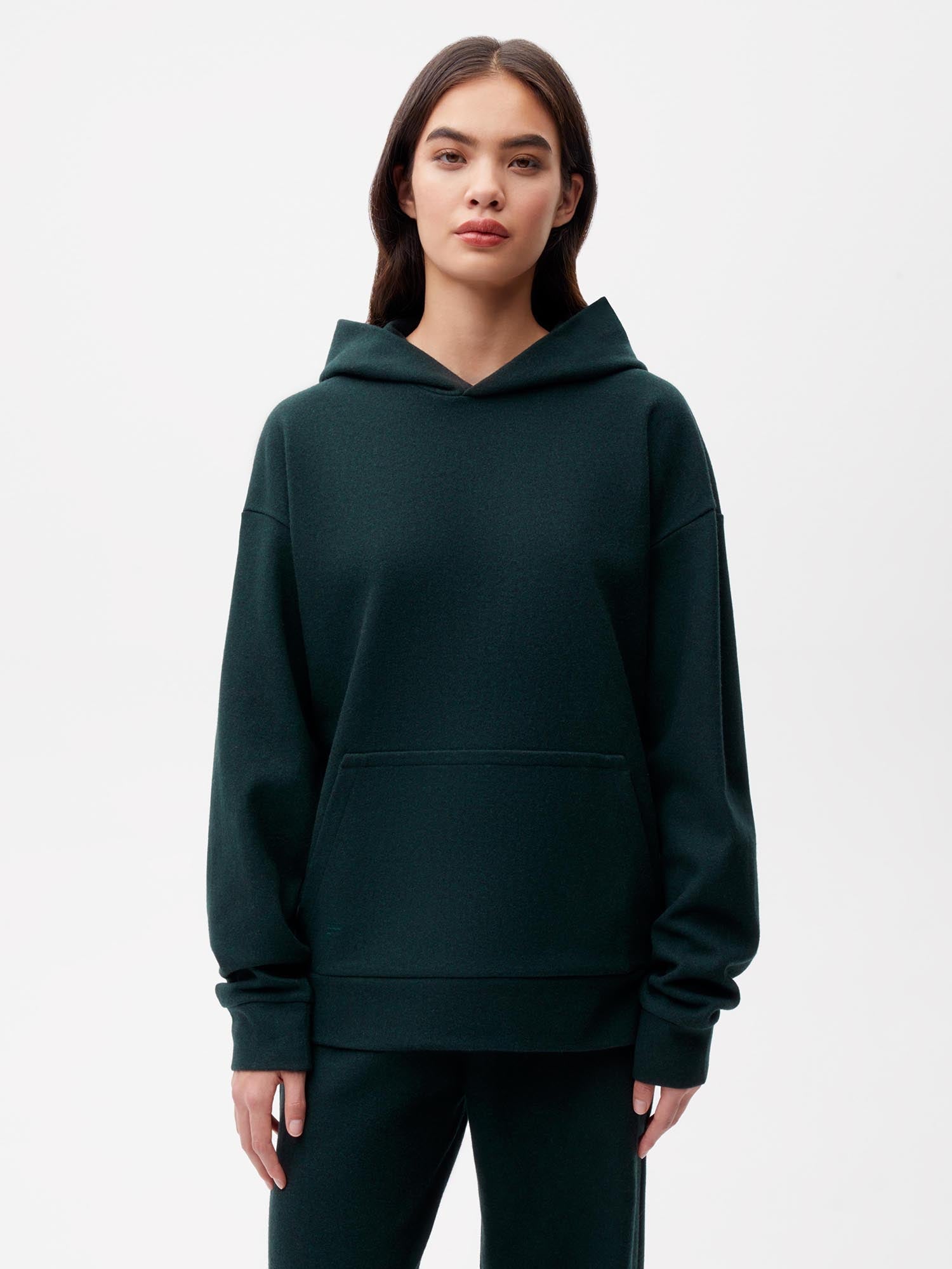 Recycled-Wool-Jersey-Hoodie-with-Pocket-Woodland-Green-Female-1