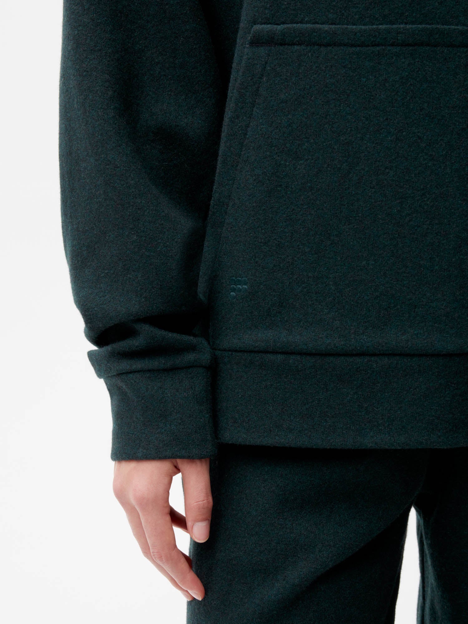 Recycled-Wool-Jersey-Hoodie-with-Pocket-Woodland-Green-Female-2